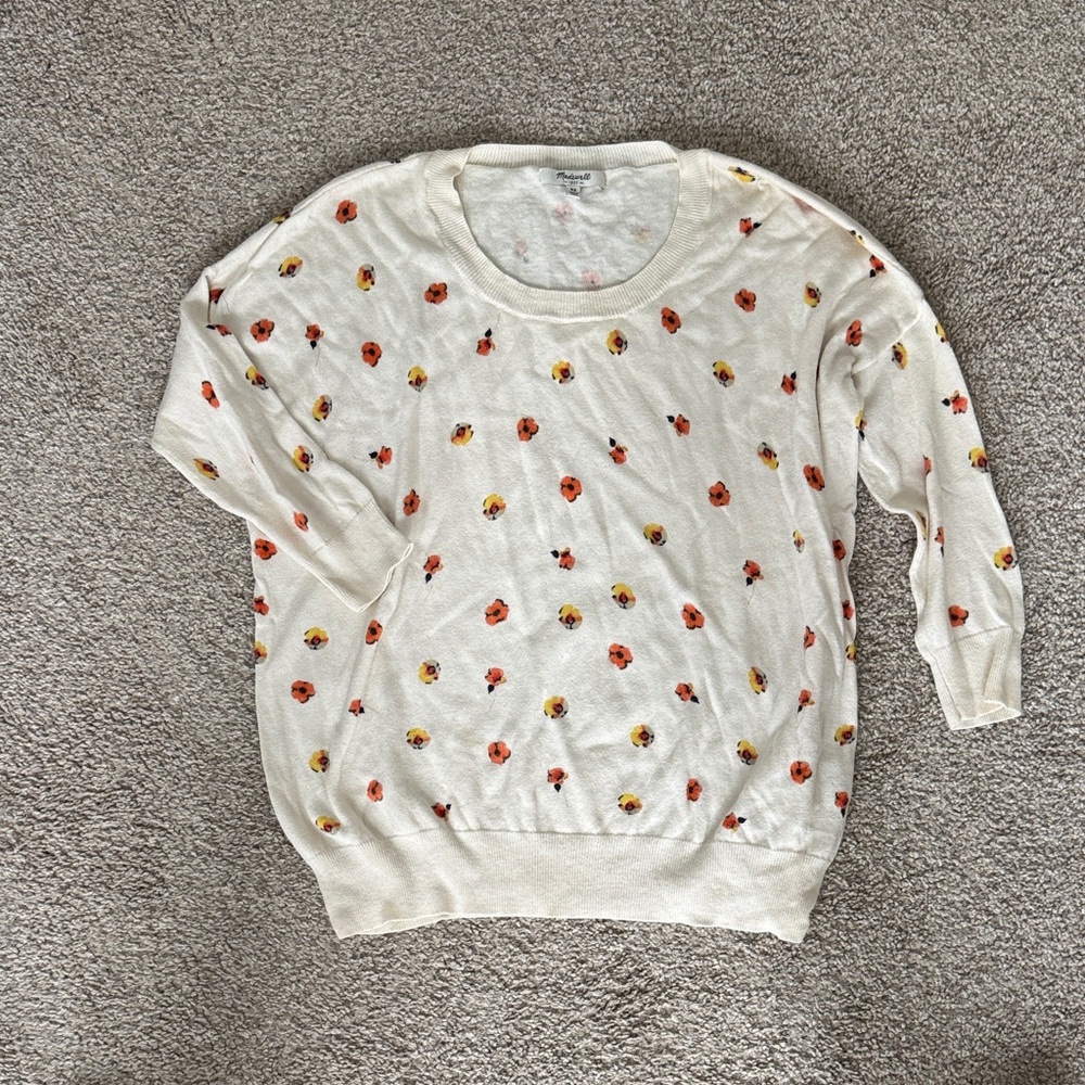 Madewell Cream Sweater with Floral Accents